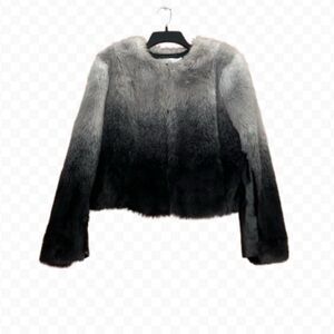 New York & Company Ombre Faux Fur Jacket Gray Black Size L